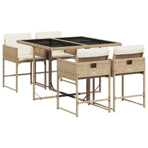 vidaXL Patio Dining Set with Cushions Table and Chairs Outdoor Poly Rattan - Beige Glass 4 Items - 1 of 4