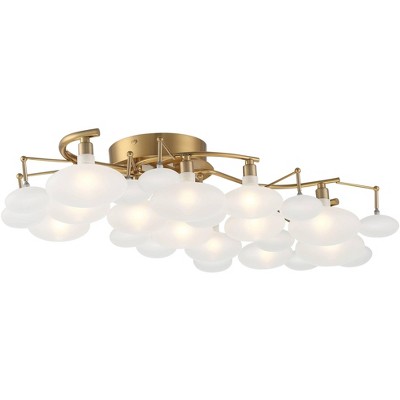 Warm Brass and Frosted Glass 12-Light Semi-Flush Mount Ceiling Fixture