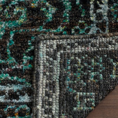 Hand-Knotted Chocolate and Aqua Wool Viscose Area Rug, 4' x 6'