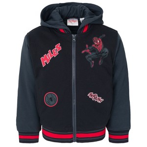 Marvel Spider-Man French Terry Varsity Zip Up Bomber Jacket Toddler - 1 of 4