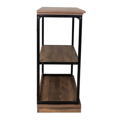 Oslo 37" Aged Maple & Black Metal 3-Shelf Etagere Bookcase