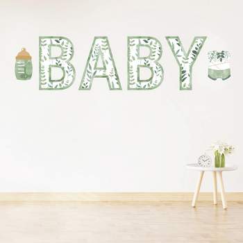 Big Dot of Happiness Boho Botanical Baby - Peel and Stick Greenery Party Standard Banner Wall Decals - Baby