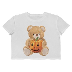 Social Collective Women Bear Pumpkin Short Sleeve Graphic Cotton Cropped Loose T-shirt - 1 of 4