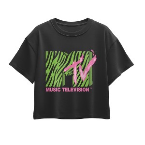 Girls' MTV Neon Tiger Stripe Logo Short Sleeve Boxy Graphic T