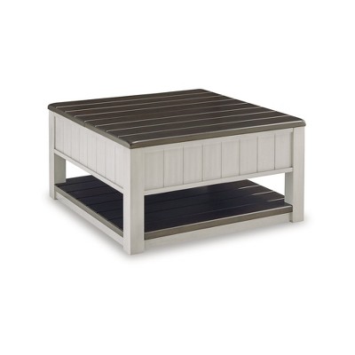 Square Brown and Gray Wood Lift-Top Coffee Table with Storage