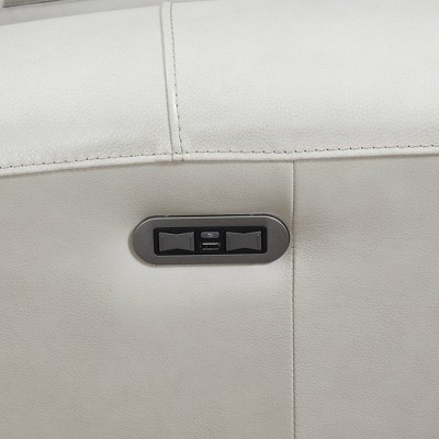 Ivory Faux Leather Reclining Sofa with Cup Holder and Wood Frame