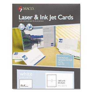 MACO Unruled Microperforated Laser/Ink Jet Index Cards 4 x 6 White 100/Box ML8575 - 1 of 3