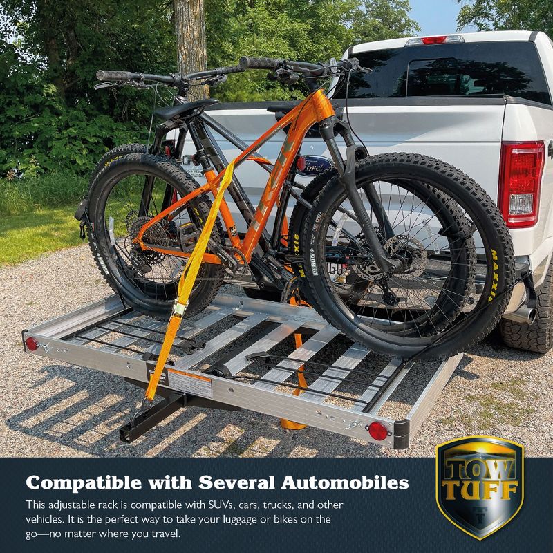 Tow Tuff TTF-2762ACBR Heavy Duty 2-in-1 Aluminum Adjustable Automotive Cargo Luggage Carrier with Bike Hitch Rack, 500 Pound Load Capacity, 5 of 7