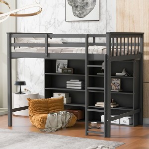 NicBex Twin Size Loft Bed Pine Bed Frame with 8 Open Storage Shelves, Ladder and Full Length Guardrail, No Box Spring Required, Gray - 1 of 4