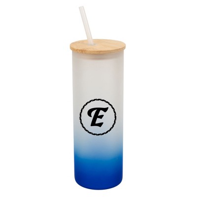 Elanze Designs E Monogram Letter Initial Rope Circle Wrap-Around Design 25 Ounce Frosted Gradient Glass On-The-Go Coffee Travel Skinny Tumbler Mug