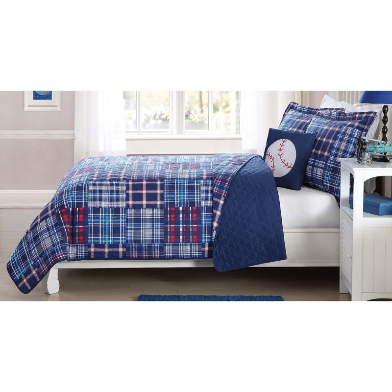 Twin Plaid Patch Kids&#39; Quilt Set Navy - My World, 1 of 7