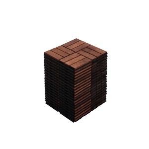 Vynxaria 10 Pieces of 12x12  Solid Wood - Red Brown Look Tile Flooring with Checkerboard Pattern, Ideal for Patio, Poolside, Balcony - 1 of 4
