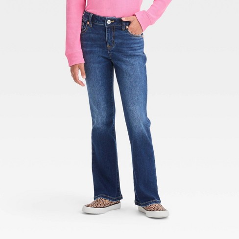 Girls' Mid-rise Flare Jeans - Cat & Jack™ Dark Wash 14 : Target