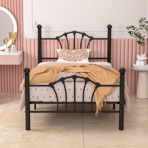 VECELO Twin Bed Frame with Headboard and Footboard, Modern Metal Platform Bed Frame White/Pink/Black - 1 of 4