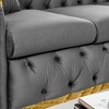90.6" Velvet Button Tufted Sofa with Gold Stainless Steel Accents & 2 Pillows, 3-Seater Luxury Chesterfield Sofa for Living Room, Italian Velvet - 2 of 4