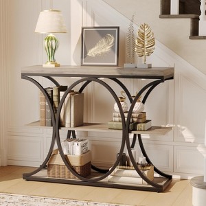 3-Tier Industrial Entryway Table with Oval-Shaped Metal Frame,Open Shelf Console Sofa Table - 1 of 4