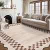 Washable Modern Bordered Grid Rug Non Slip Low Pile Rug Soft Contemporary Throw Floor Cover Foldable Indoor Carpet for Living Room Bedroom - 2 of 4