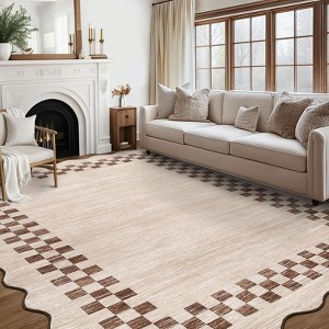 Washable Area Rugs 5x7 Ultra-Soft Contemporary Bordered Floor Cover, Foldable Low Pile Accent Carpet, Non-Shedding Scalloped Modern Throw Rugs - 1 of 4