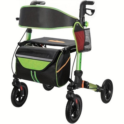 JUJABU Lightweight Foldable Rollator Walker with Seat, 8" All-Terrain Rubber Wheels, Backrest, Handles, Aluminum Frame for Seniors & Adults