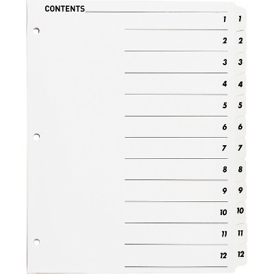 Business Source Index Dividers w/TOC Page 1-12 12 Tabs/ST 11"x8-1/2" White 05855