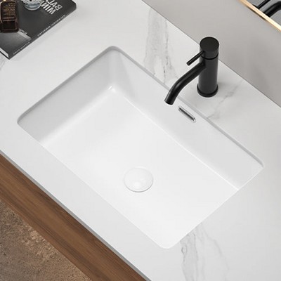 Hrinhom 22.1"W Rectangle Undermount Bathroom Sink Under Counter,Modern Porcelain Basin Sink with Overflow,NO Faucet