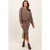 PinkBlush Mocha Ribbed Knit Asymmetric Top Midi Skirt Maternity Set - 4 of 4