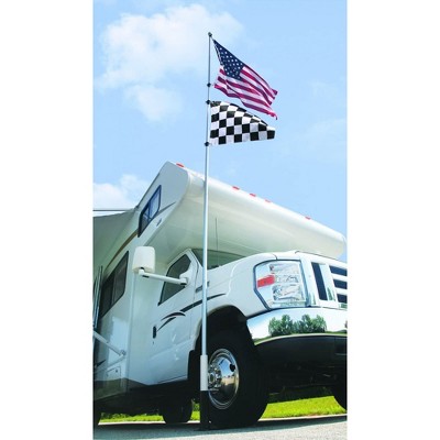 Camco 16 Feet Adjustable Black and White Fiberglass Flagpole with Tire Mount