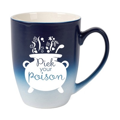 Elanze Designs Pick Your Poison Two Toned Ombre Matte Navy Blue and White 12 ounce Ceramic Stoneware Coffee Cup Mug