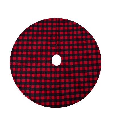 Joyfy 36"/48'' Christmas Tree Skirt, Red and Black Buffalo Checked Tree Skirts Mat, Christmas Decorations Intdoor, Xmas New Years Eve Party Decor