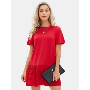 EXLURA Womens Summer Casual Short Sleeve Dress Crewneck Tshirt Dresses Pleated Aline Mini Dress 2025 Vacation Beach Sundress - 1 of 4