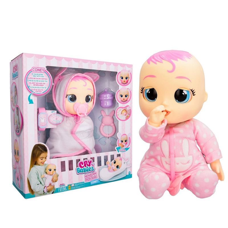 Cry Babies Newborn Coney Interactive Baby Doll with 20+ Baby Sounds and Interactive Bracelet, 3 of 14