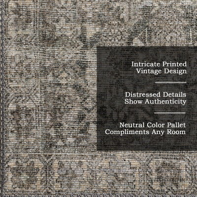 Gray Rectangular 4' x 6' Synthetic Vintage Medallion Area Rug