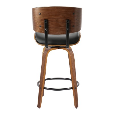 Lombardi 26" Walnut Wood and Black Swivel Counter Stools, Set of 2