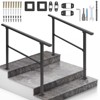 Handrails for Outdoor Steps, Black Wrought Iron Stair Handrail with Installation Kit, Metal Porch Railing - 2 of 4