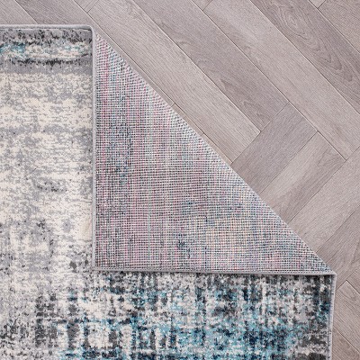 Dublin Blue and Gray Abstract Synthetic Area Rug 2'x3'
