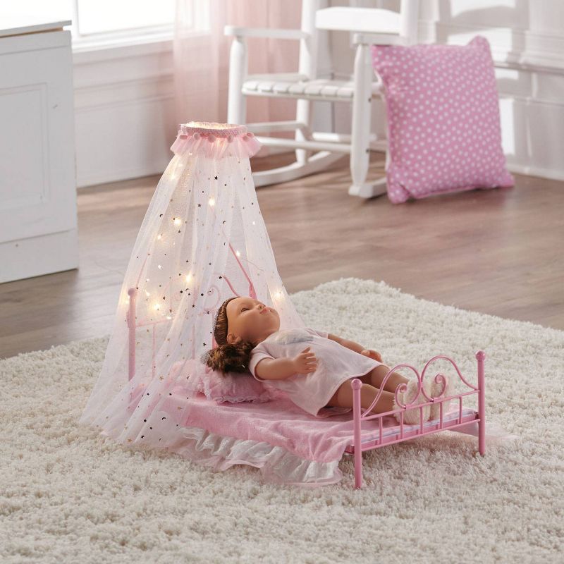 Starlights LED Canopy Metal Doll Bed with Bedding - Pink, 6 of 9