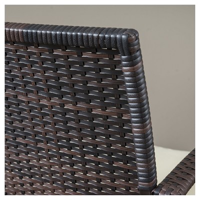 Brown Wicker 4-Person Round Patio Dining Set with Beige Cushions
