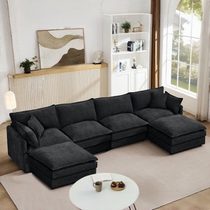 KWPZQEB 130.7" Modular Sectional Sofa, U Shaped Couch with Movable Ottoman, Modern 5-Seat Chenille Sofa with Deep Seat & Pillow for Living Room - 1 of 4