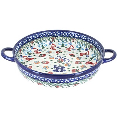 Blue Rose Polish Pottery 152 Vena Small Round Baker with Handles