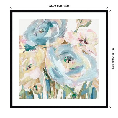 Pastel Floral Abstract Lithograph in Black Wood Frame