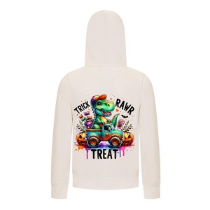 Everyday Kids “Trick RAWR Treat” Dinosaur Halloween Hoodie – Cute T-Rex Truck Graphic – Fun Fall Sweatshirt Off-White, Size 4/5 - 1 of 3