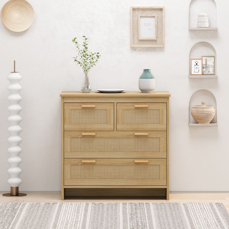 31.5" 4-Drawer Rattan Dresser for Living Room and Bedroom, Natural - ModernLuxe, 2 of 9