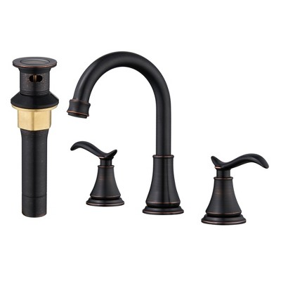 CASAINC 8 in. Widespread Double Handle Bathroom Sink Faucet with 360° Swivel Spout, Stainless Steel Drain Kit in Brushed Gold