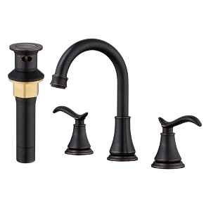 CASAINC 8 in. Widespread Double Handle Bathroom Sink Faucet with 360° Swivel Spout, Stainless Steel Drain Kit in Brushed Gold - 1 of 1