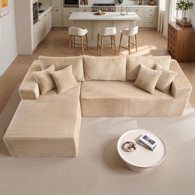 XIZZI No Assembly Needed Modular Deep Seating Sectional Sofa, Pure Sponge Structure Plush Polyester, Standard/Upgraded w/ Ottoman in Beige/Black/Gray