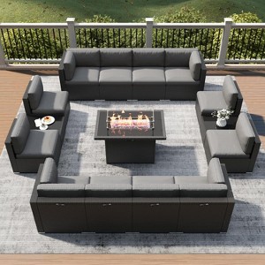 LayinSun 15 Piece Patio Furniture Set with Fire Pit Table, Outdoor Conversation Sets Wicker Rattan Sectional Sofa with Coffee Table - 1 of 4