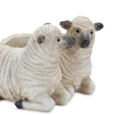 Rustic White and Black Sheep Couple Resin Planter Set
