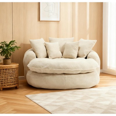 Airsurfer Oversized Cream Lounge Chair Cozy Circular Lounge Chair Living Room Accent for Relaxation and Comfort
