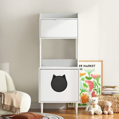 ONWITH White Wooden Hidden Cat Litter Box Furniture
