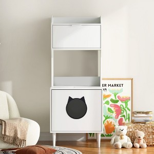 ONWITH White Wooden Hidden Cat Litter Box Furniture - 1 of 3
